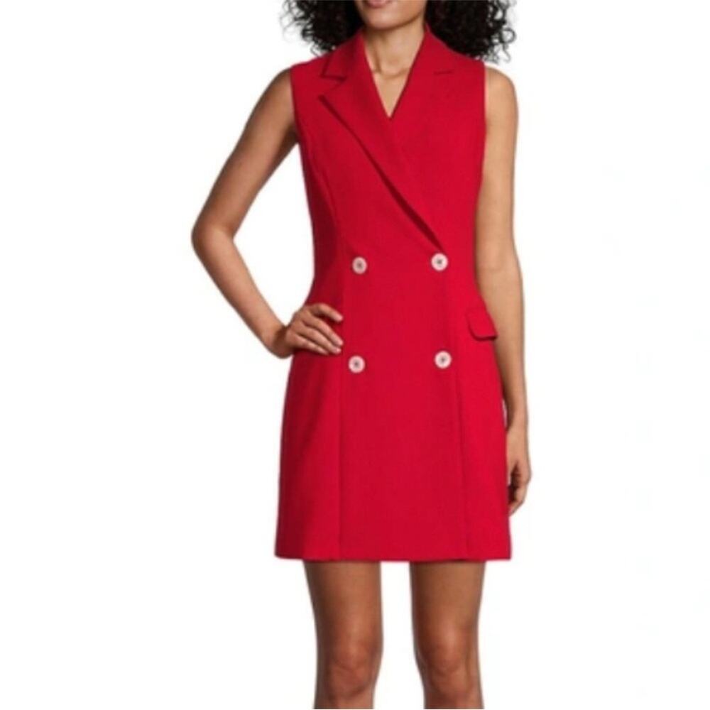 NWT Black Halo Rio Blazer Dress Sleeveless 8 Red Preppy Statement